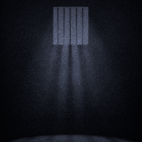 A small, dank, dark prison cell, shafts of grey light weakly pressing between the bars of its high, tiny window. A small, dank, dark prison cell, shafts of grey light weakly pressing between the bars of its high, tiny window.